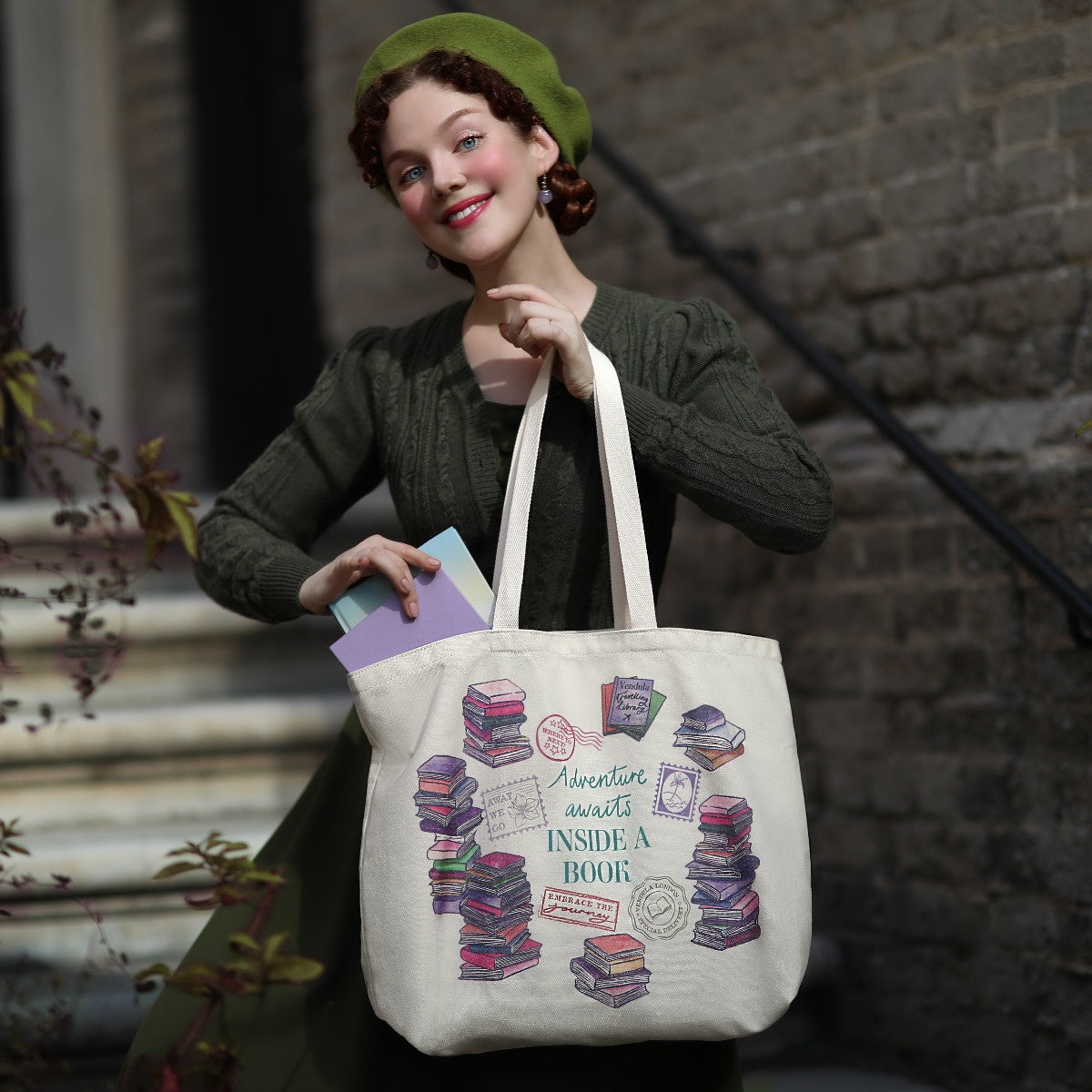 Travelling Library Canvas Tote Bag