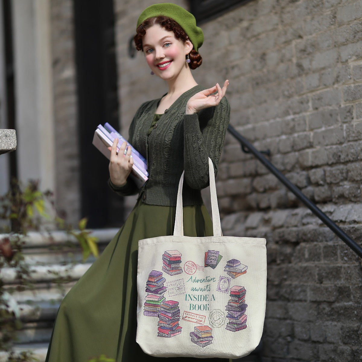 Travelling Library Canvas Tote Bag