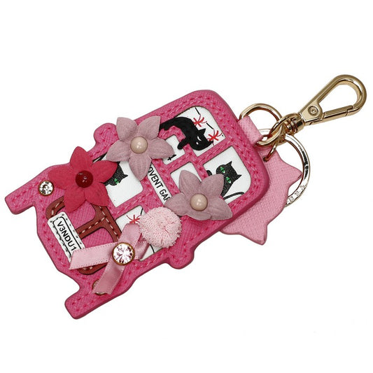 Vendula X Pink Ribbon Foundation - London Cats & Corgis Floral Pink Bus Key Charm