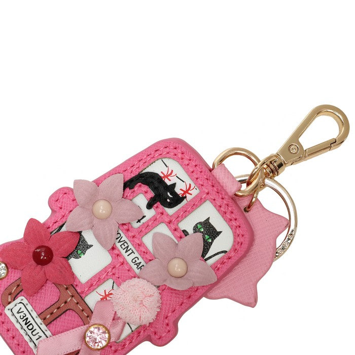 Vendula X Pink Ribbon Foundation - London Cats & Corgis Floral Pink Bus Key Charm