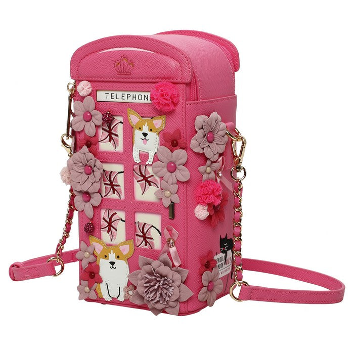 Vendula X Pink Ribbon Foundation - London Cats & Corgis Floral Pink Telephone Box
