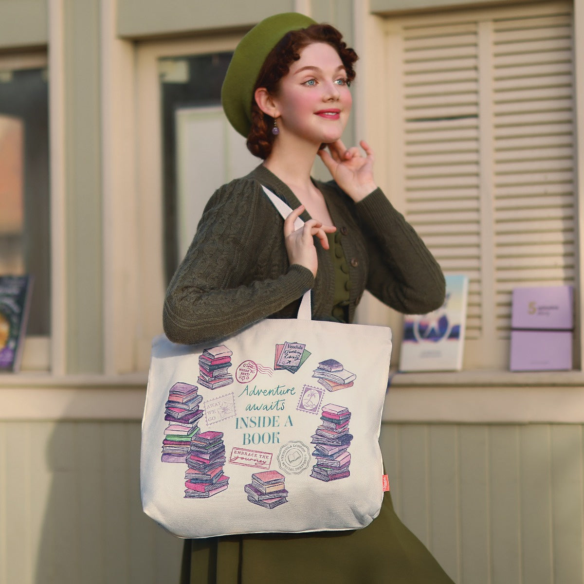 Travelling Library Canvas Tote Bag