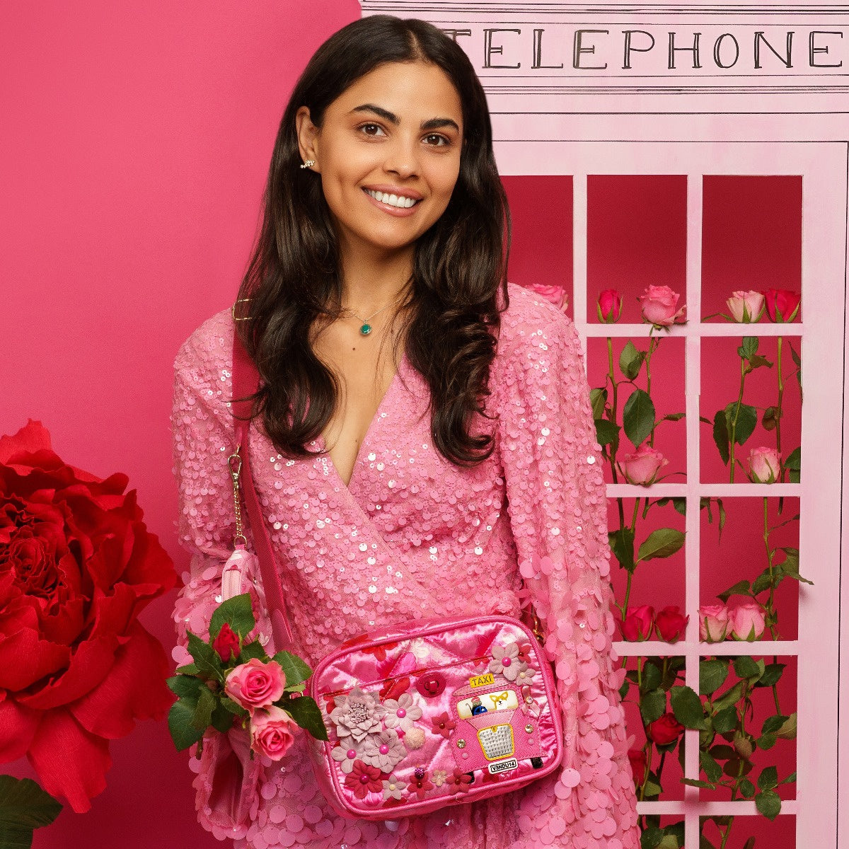Vendula X Pink Ribbon Foundation - London Cats & Corgis Floral Camera Bag