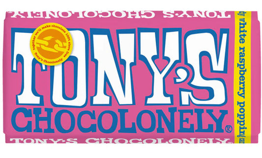 Tony's Chocolonely White Raspberry Popping Candy Chocolate Bar 180g